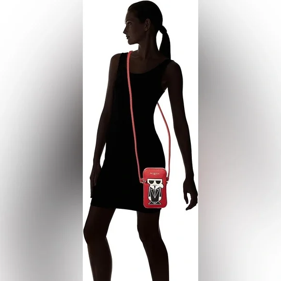 KARL LAGERFELD PARIS NWT Crimson Maybelle Karl Leather Phone Crossbody